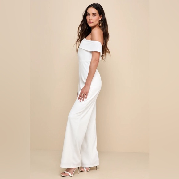 NWOT Lulus My Favorite Night Ivory Off-the-Shoulder Jumpsuit - Picture 3 of 9